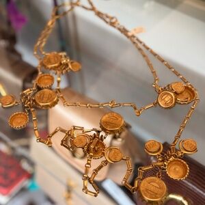 DKNY 1980's Gold Vintage Bottle Cap Necklace 84"  Necklace